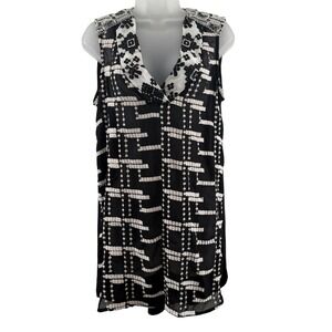 Tiny‎ Shirt Womens Medium Black White Embroidered Sleeveless Tunic Boho Top
